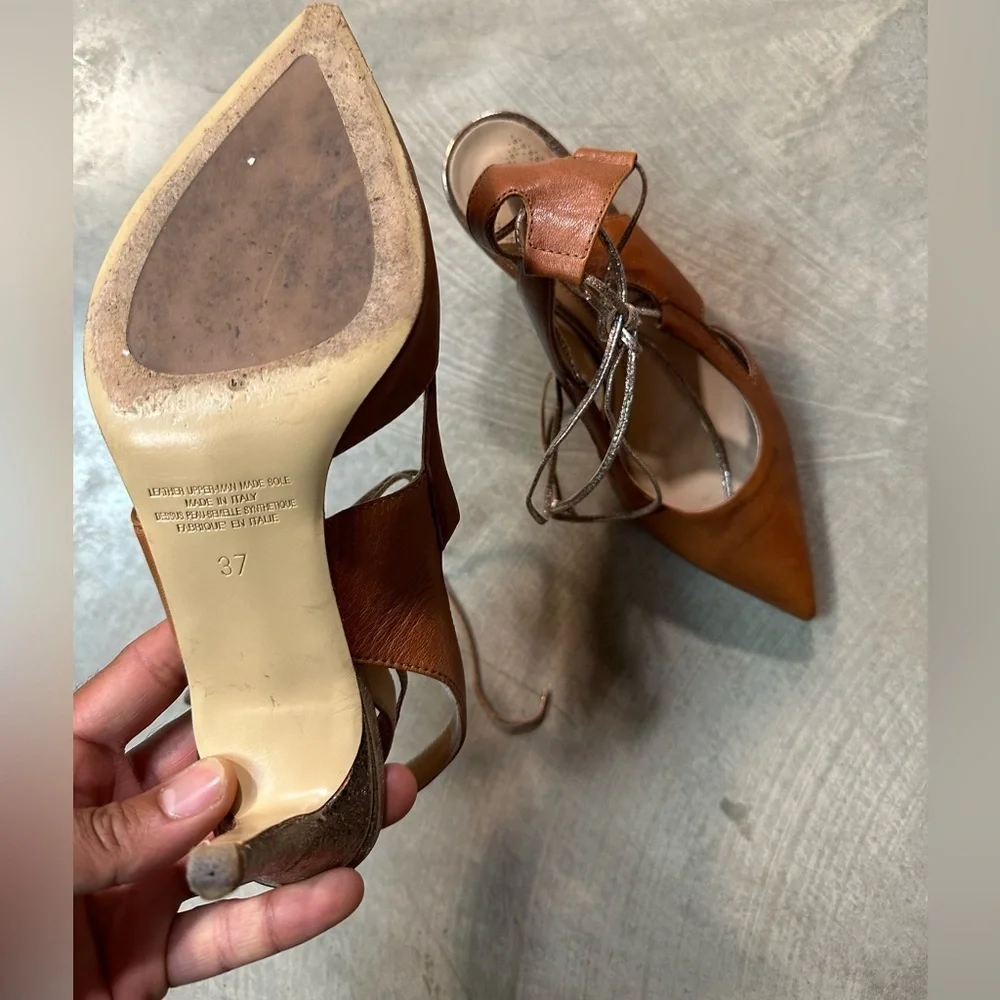 Napoli Brown Leather Heels with Metallic Rose Gold Strap Size 37 - Picture 5 of 5